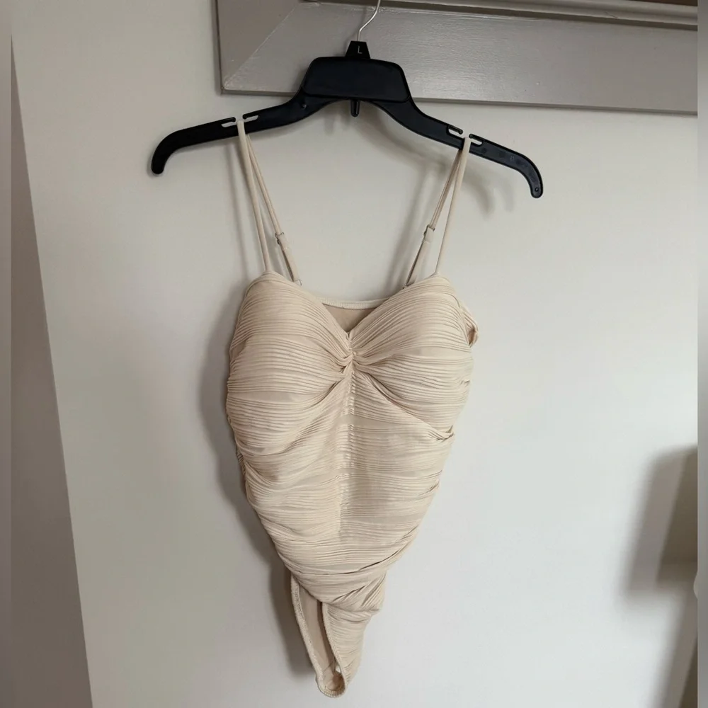 Chic Cream Ruched Bodysuit - Picture 1 of 3